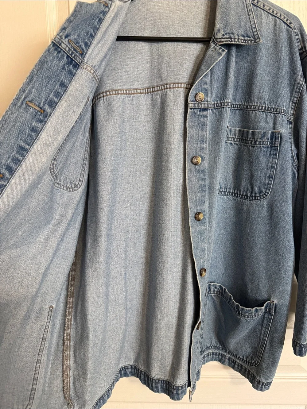 Vintage 1990s Cabin Creek Blue Denim Chore Jacket with Patch Pockets Sz Large - Picture 6 of 7